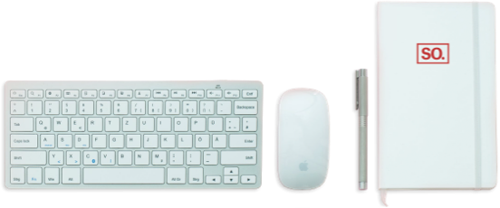 Keyboard, mouse and notebook